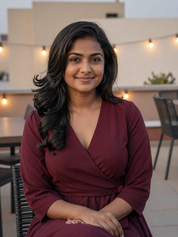 Aisha, 27, verified Conektik member on a rooftop terrace - communication tools on Conektik